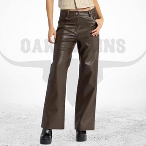 Retro Bootcut Leather Pants: Soft Genuine Brown Leather, Chic Style
