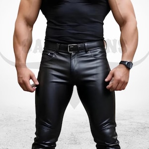Handmade Sheepskin Leather Biker Pants - Black Real Leather Jeans