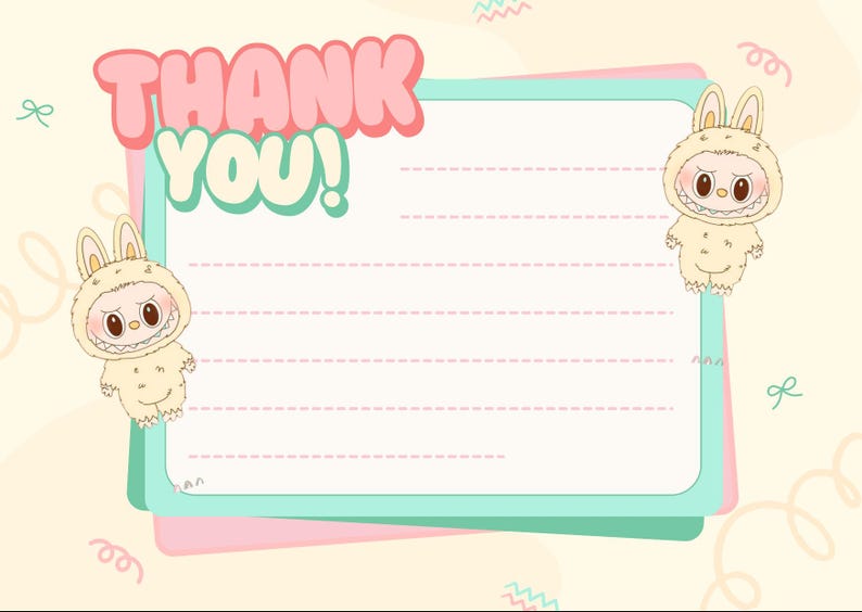 Labubu Thank You Card | Printable Labubu Theme Thank You Note | Cute ...