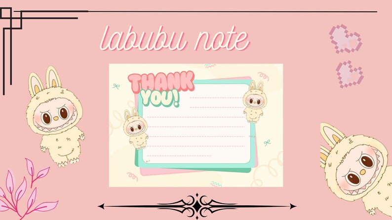 Labubu Thank You Card | Printable Labubu Theme Thank You Note | Cute ...