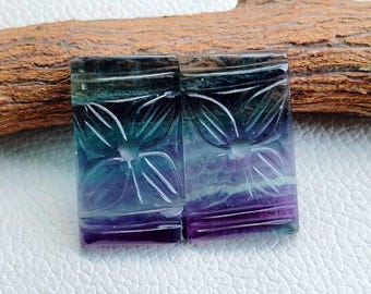 Rainbow Fluorite Carving Pair, Rectangle Gemstone, Jewelry Making