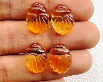 Citrine Scarab Gemstone Beads, Hand Carved Insect for Jewellery Making