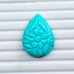 Natural Blue Turquoise  Carving Pear Shape Gemstone, AAA+ Quality Turquoise  Carving Gemstone, Beautiful Fantasy Cut Carved for Jewellery