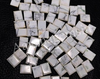 Natural 9x7MM White Howlite Square Cabochon, Natural Gemstone for Jewellery Making