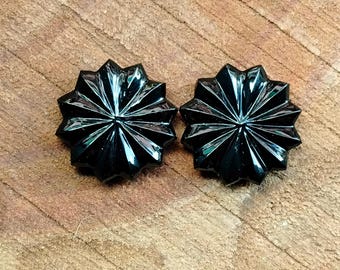 Black Onyx Flower Carving Gemstone Pair, AAA Quality