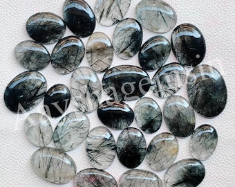 Black Rutile Cabochon Lot, Polished Oval Gemstones, Jewelry Making