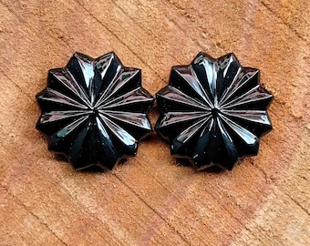Black Onyx Flower Carving Gemstone Pair, Fantasy Cut (20x19x5MM)