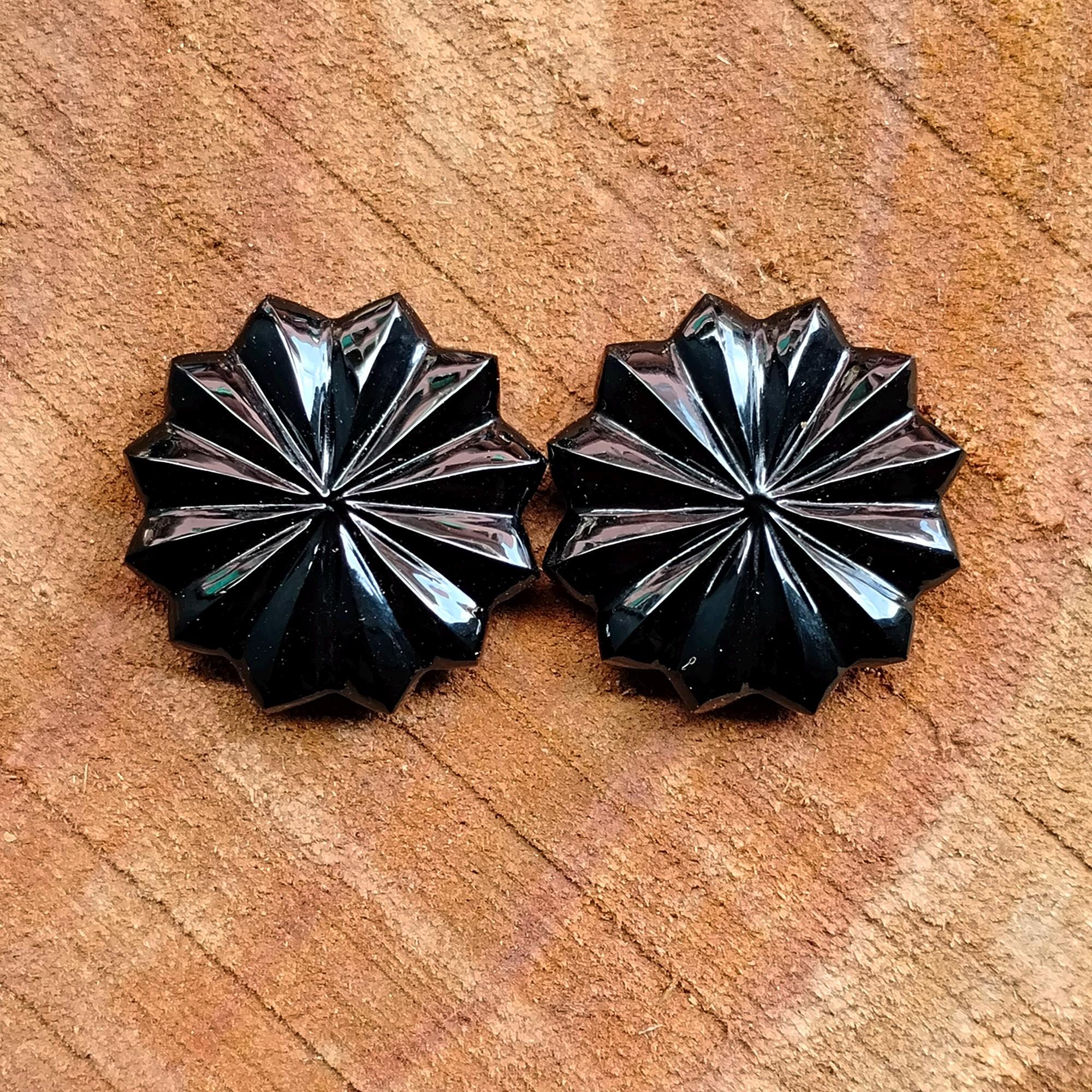 ブラックオニキス フラワーカービング ジェムストーン ペア