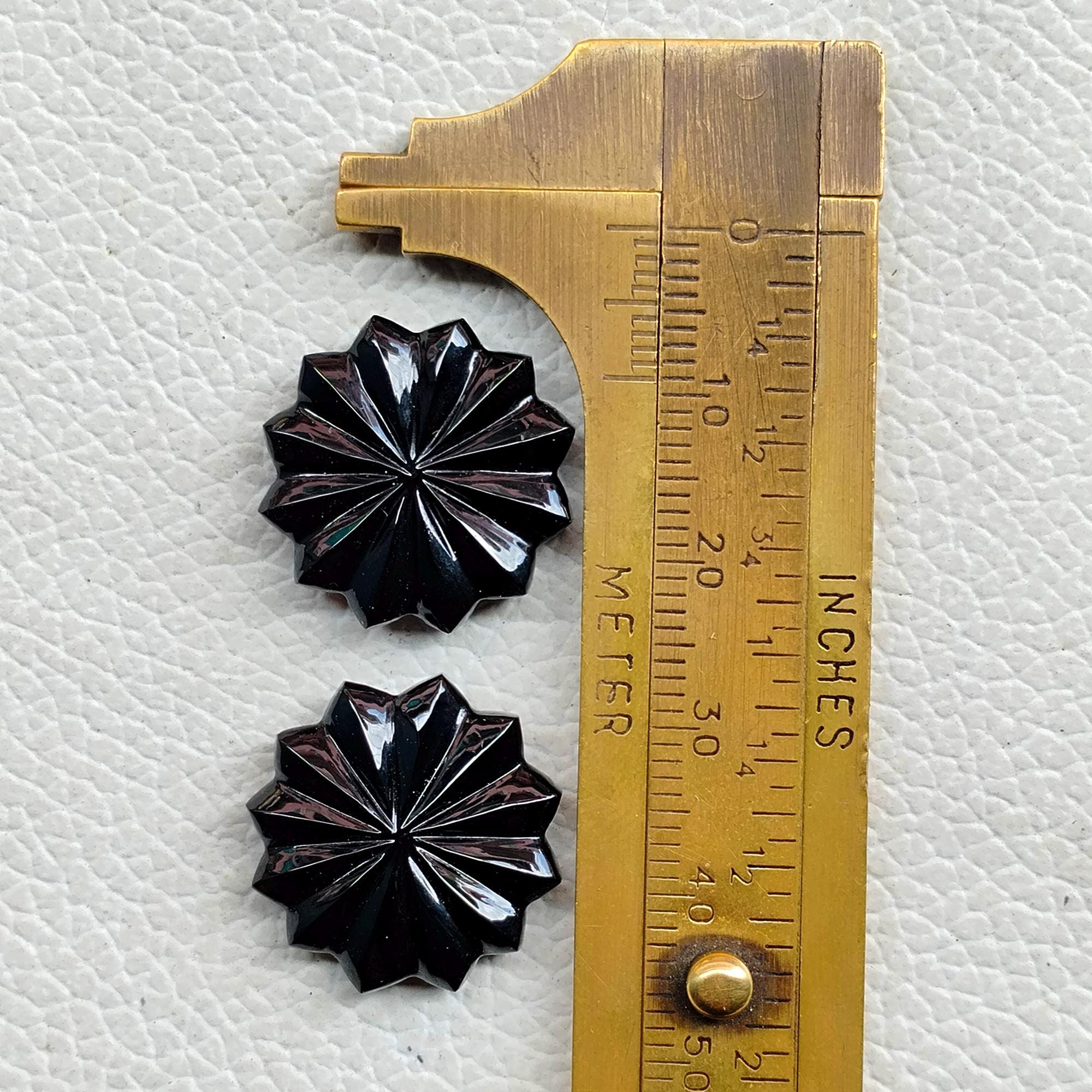 ブラックオニキス フラワーカービング ジェムストーン ペア