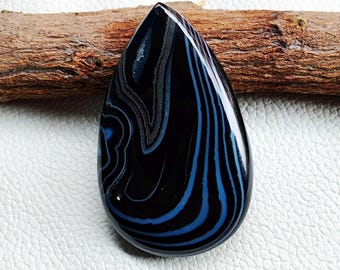 Cabochão de ágata preta listrada em formato de pera, qualidade AAA+, 55x34x8mm