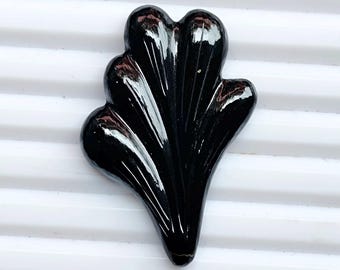 Black Onyx Leaf Carving, Handmade Gemstone, Fantasy Cut