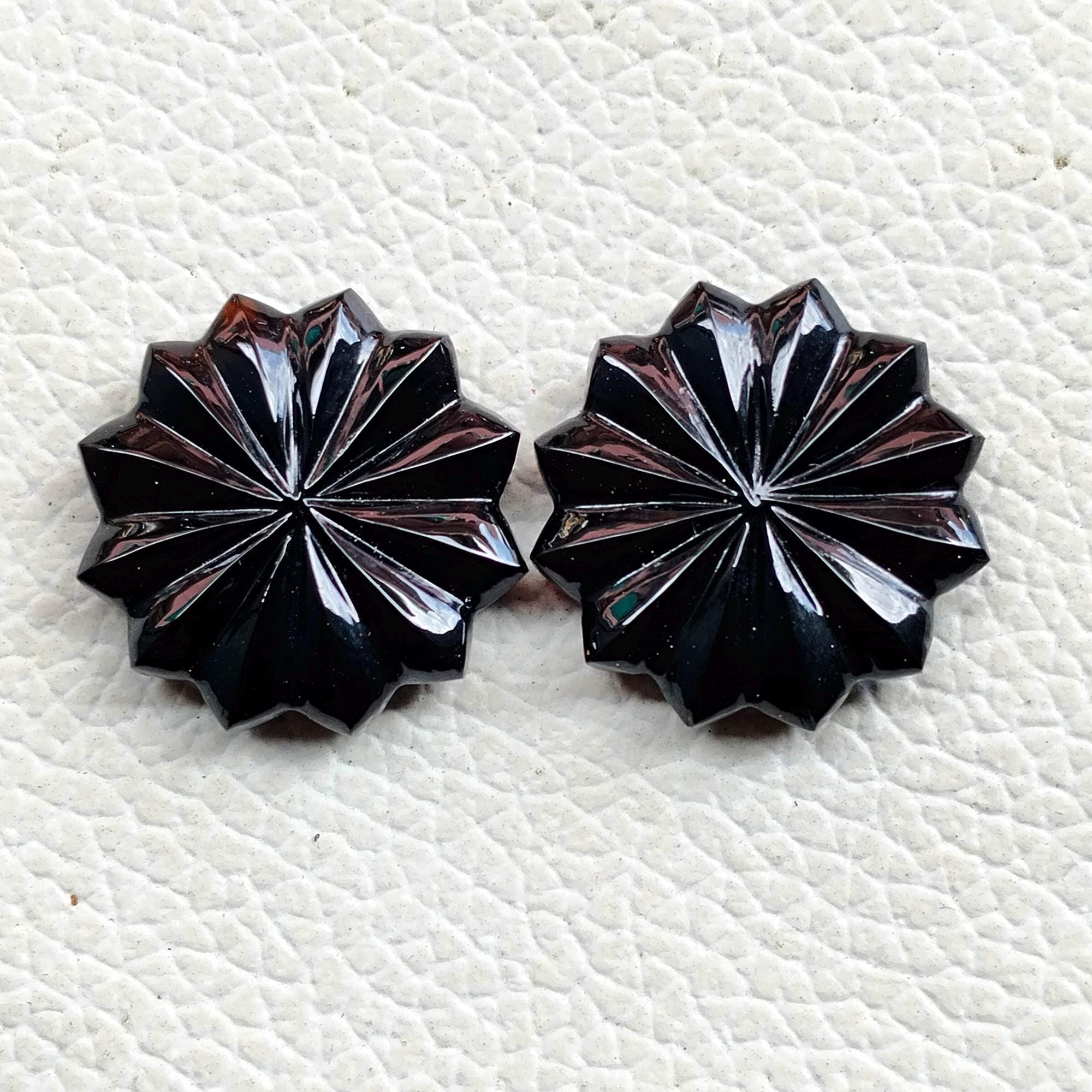 ブラックオニキス フラワーカービング ジェムストーン ペア