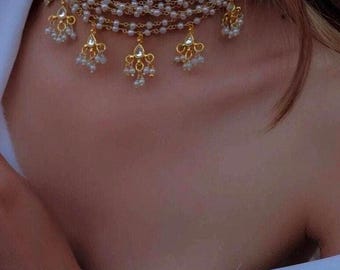 long Pearl Choker Necklace | Bridal Wedding Jewelry Set | Traditional Indian Ethnic Jewelry for Women