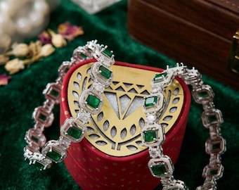 Emerald Green Stone Diamond Finish Bridal Kada Bracelet | Festive Party Hand Jewelry