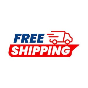 Puede incluir: Gr&aacute;fico con las palabras "FREE SHIPPING" en texto blanco sobre una pancarta roja, con "FREE" azul encima. Un icono de cami&oacute;n rojo est&aacute; a la derecha del texto, indicando la entrega.