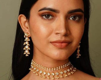 Conjunto de gargantilla Kundan: joyería india para bodas y regalos de compromiso.