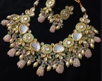Conjunto de gargantilha Kundan de designer, joias de noiva Kundan verdes