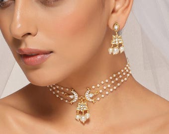 Kundan Perlen Choker Halsketten Set Kundan Vergoldeter Brautschmuck