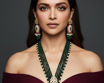 Smaragdgrün Kundan Halsketten-Set | Indischer Brautschmuck