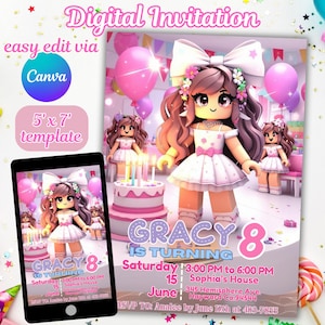 Pink Roblox Birthday Invitation for Girls: Gamer Party, Digital Download