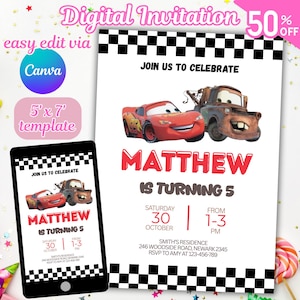 Lightning McQueen Birthday Invitation: Cars Movie Party, Editable Template (Digital Download