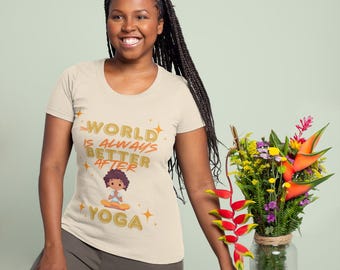 Camiseta de yoga para mujer, linda camiseta gráfica de chica meditando, camiseta espiritual inspiradora, regalo de atención plena y autocuidado, cita positiva divertida.