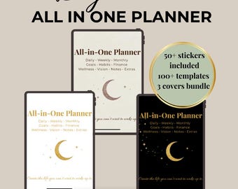 All-In-One Digital Planner: Hyperlinked PDF, 100+ Templates (Digital Download)
