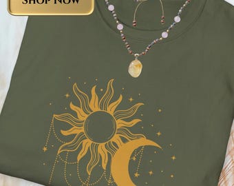 Himmlisches Sonne und Mond T-Shirt: Witchy Tarot Boho Tee