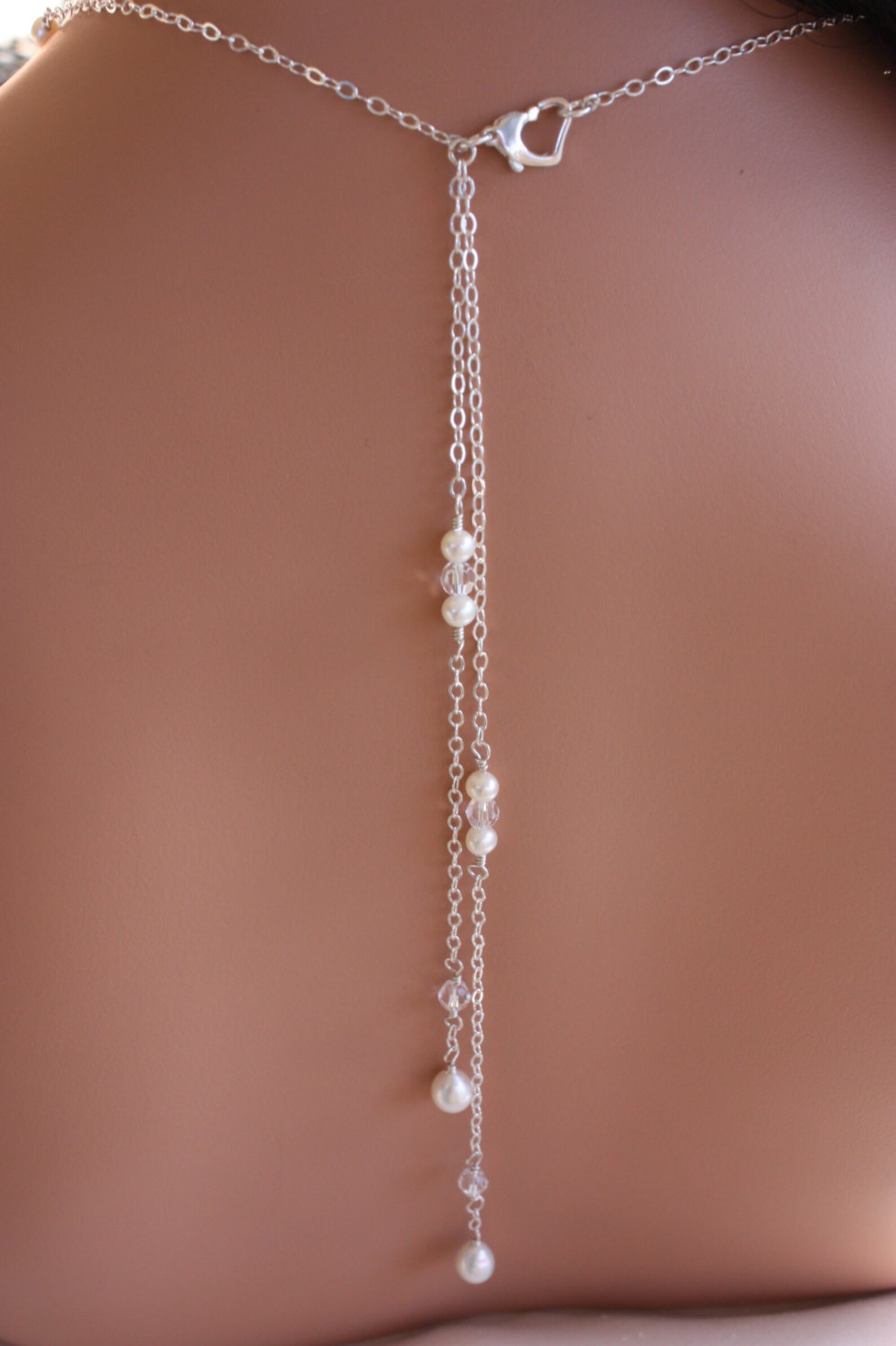 PEARL BACKDROP NECKLACE Double Stranded Chain Design With - Etsy