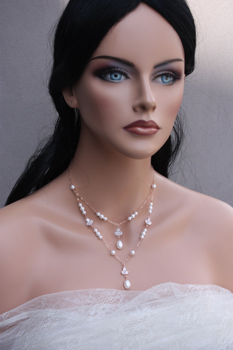 DOUBLE STRAND BRIDAL Necklace Rose Gold Chain With Fleur De Etsy