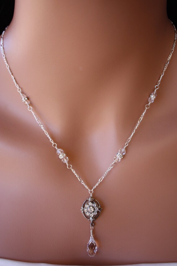 RHINESTONE BRIDAL NECKLACE on a Chain with a Crystal Etsy