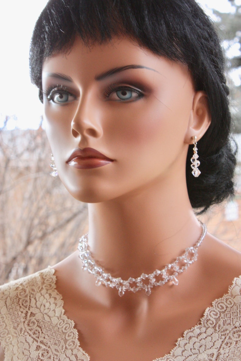 CRYSTAL CHOKER NECKLACE With Adjustable Chain and Open Etsy