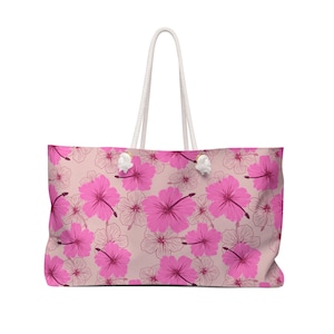 Pink Floral Weekender Bag: Stylish Travel Tote with Rope Handles