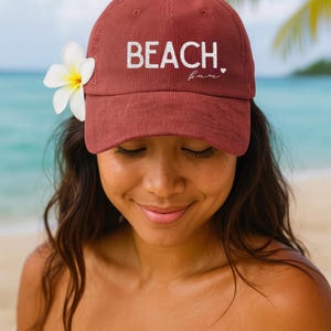 Corduroy Cap, Beach Bum Hawaii Surf Hat, Embroidered Baseball Cap, Vintage Style Dad Hat, Retro Sun Hat for Men and Women