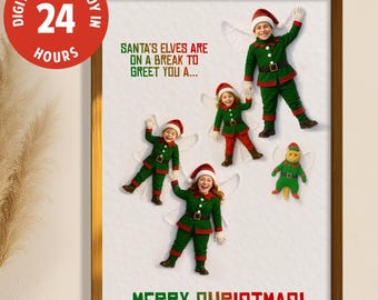 Tarjeta de Navidad personalizada, retrato divertido de elfo, tarjeta navideña familiar personalizada, regalo navideño divertido, tarjeta digital navideña personalizada