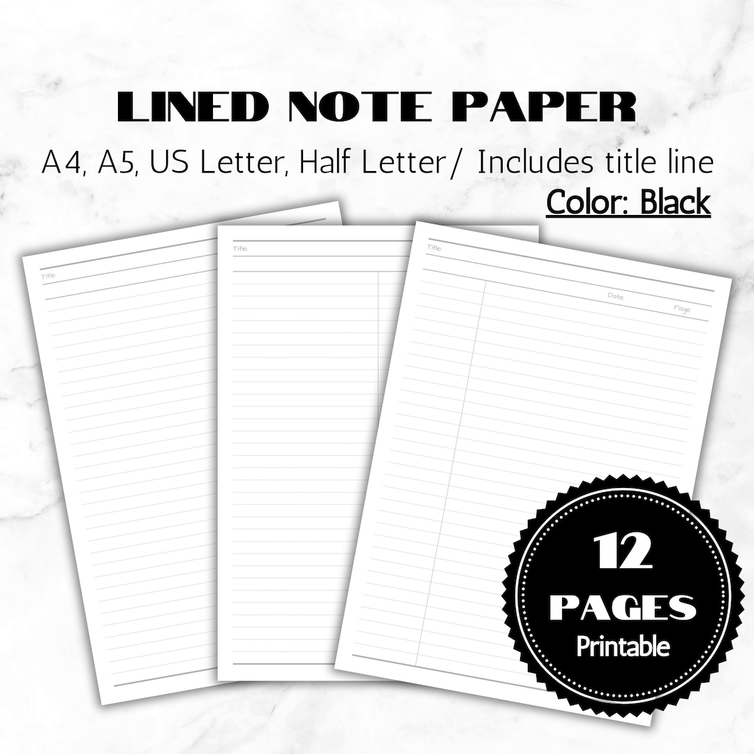 Printable Lined Notes Template: 12 Layouts, A4/a5/letter Sizes (PDF ...