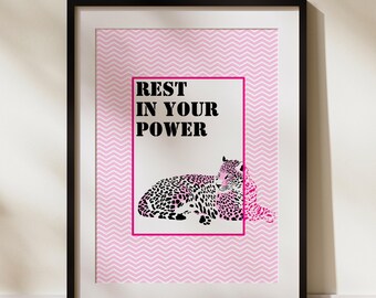 Rest in Your Power Wall Art – Pink Leopard Printable Poster, Inspirational Digital Download