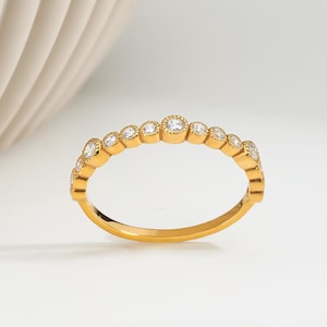 14k Solid Gold Wedding Ring, Dainty Stacking Ring, Wedding Band for Women, Bride Ring, Engagament Ring, Real Gold Ring with Diamonds