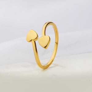 Real Gold Double Heart Ring, Dainty Heart Stacking Ring, Gold Love Heart Ring for Women, Solid Gold Stackable Ring, Love Ring, Gifts for Her