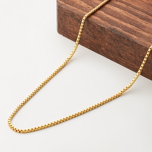 14k Solid Gold Box Chain Necklace, Real Gold Box Chain, Layering Box Chain, Necklace for Women, Dainty Box Necklace, 1.2 - 1.4mm Box Chain