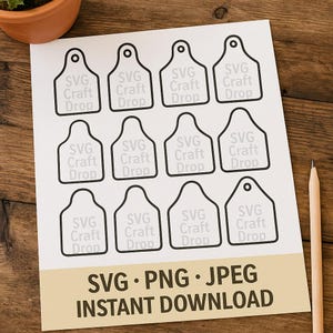 Cow Tag Outline SVG PNG JPG Bundle – 12 Blank Farm Tag Shapes for Cricut, Sublimation, Labels, and Printable Crafts