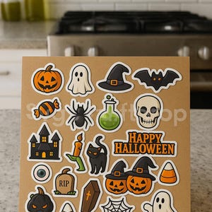 24 Pack Halloween PNG + PDF Stickers Cute Spooky BubbleBorder Stickers Digital Printable Bundle Halloween Sticker Pack for Cricut & Planners