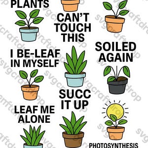 Sassy Plant Sticker Bundle – 9 Funny Printable Houseplant Stickers – PNG + PDF for Cricut, Silhouette, or Scissors