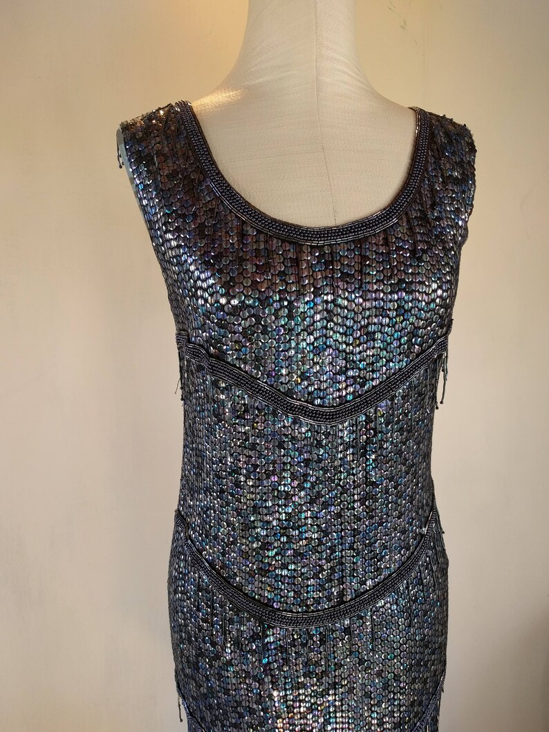 Iridescent Sequin Flapper Beaded Fringe Diva Glam - Etsy