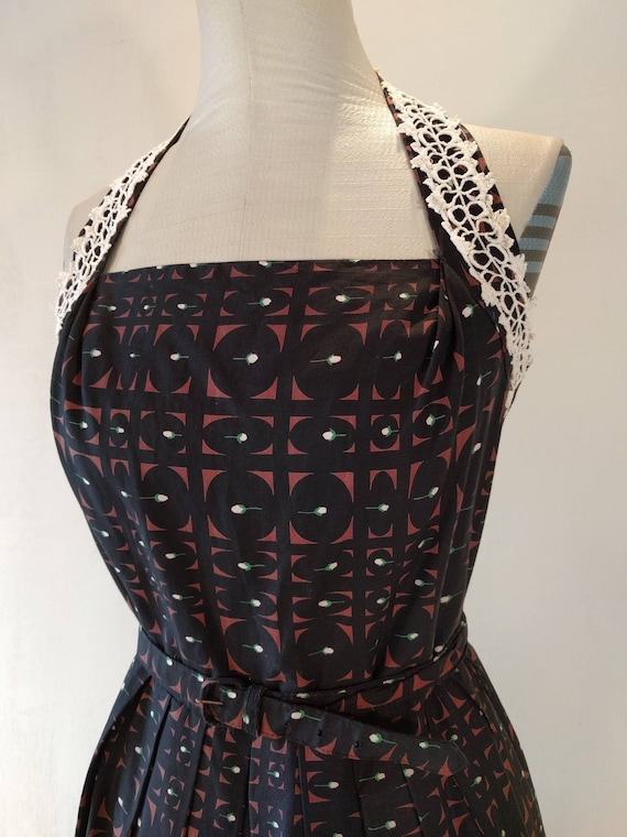1950s Novelty Print Rockabilly Pin Up Halter Dress