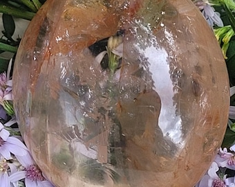 Fire & Ice Quartz Palm Stone | High Vibration Clear Quartz | Crystal for Energy Healing Transformation Polished Stone