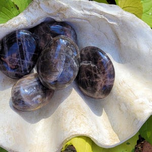 Black Moonstone Palm Stone | 1–1.5&quot; Intuition Crystal for New Moon Rituals | Feminine Energy & Shadow Work | Spiritual Pocket Stone