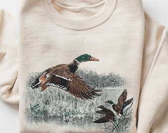 Vintage Mallard Duck Sweatshirt, Retro Waterfowl Pullover, 90s Fall Duck Shirt, Cute Animal Lover Gift, Cozy Autumn Hoodie