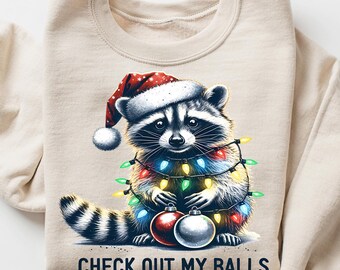 Verwilderd en feestelijk shirt, grappige wasbeer kersttrui, trendy vakantie wasbeer T-shirt, schattig verwilderd kerstshirt, gezellige wintercadeau trui