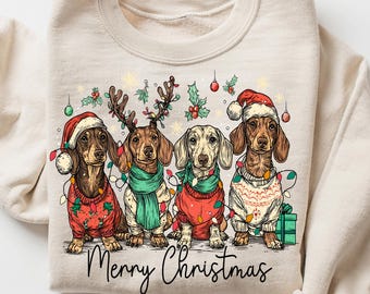 Dachshund Christmas Sweatshirt – Cute Wiener Dog Holiday Sweater, Funny Christmas Dog Lover Gift, Festive Pet Lover Crewneck, Christmas